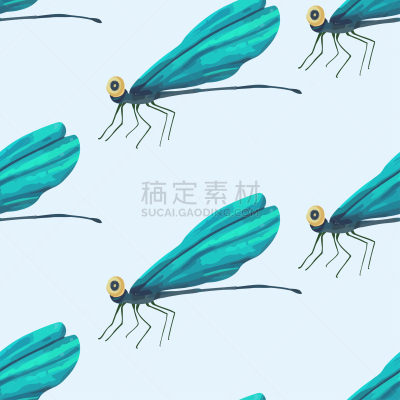 蜻蜓,卡通,蓝色,园林,可爱的,背景分离,纺织品,动物图案,环境,天气