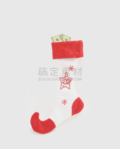 一个物体,圣诞长袜,垂直画幅,灰色,无人,圣诞装饰,红色,美国百元钞票,礼物