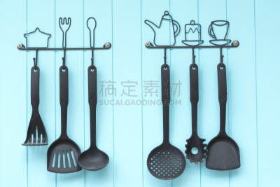 长柄勺,舀勺,悬挂的,衣架,住宅房间,水平画幅,形状,墙,木制,无人