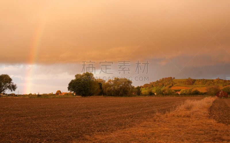 科茨沃尔德 ,黑云压城,天空,水平画幅,无人,英格兰,户外,戏剧性的天空,耕地,日落