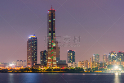 夜晚,城市天际线,首尔,朝鲜半岛,韩国,水平画幅,建筑,无人,黄昏,户外