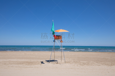 救生椅,海滩,松树,寂寞,贝尼卡塞,卡斯特利翁省,救生员,巴伦西亚省,阳伞,伞