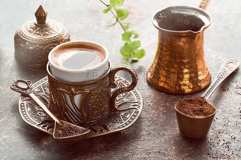 传统,杯,咖啡,铜,东方人,咖啡壶,饮料,热,棉花软糖,土耳其