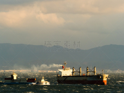工业船,海洋,粗糙的,水,风,水平画幅,云,夜晚,无人,海港