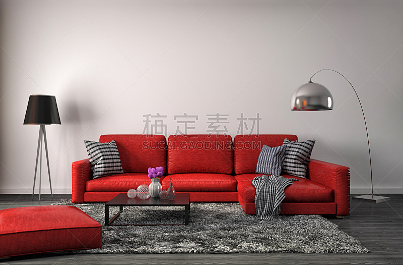 红色,沙发,室内,绘画插图,三维图形,起居室,装饰物,家具,住宅房间,现代