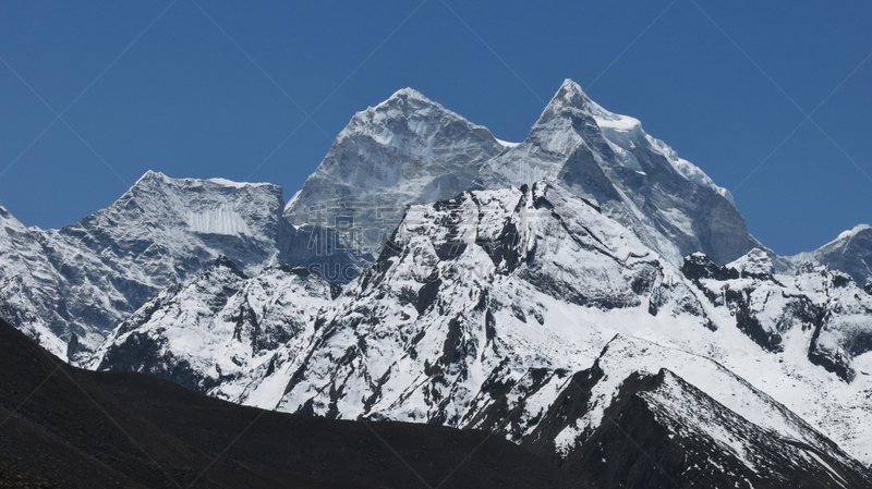 山,甘地嘉峰 ,宏伟,天空,水平画幅,坤布,雪,无人,喜马拉雅山脉,早晨