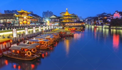 秦淮风光,公园,江苏省,客船,水平画幅,夜晚,古老的,户外,湖,过去