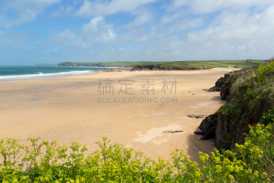 海滩,帕德斯托,北,海湾,康沃尔,水平画幅,沙子,岩石,蓝色,英格兰