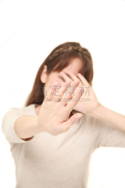 停止手势,青年女人,抑制的,垂直画幅,智慧,白人,仅成年人,日本人,长发,青年人
