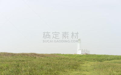 早晨,田地,英国,约克郡,夫兰巴洛岬,雾,弗兰伯勒灯塔,天空,水平画幅,无人