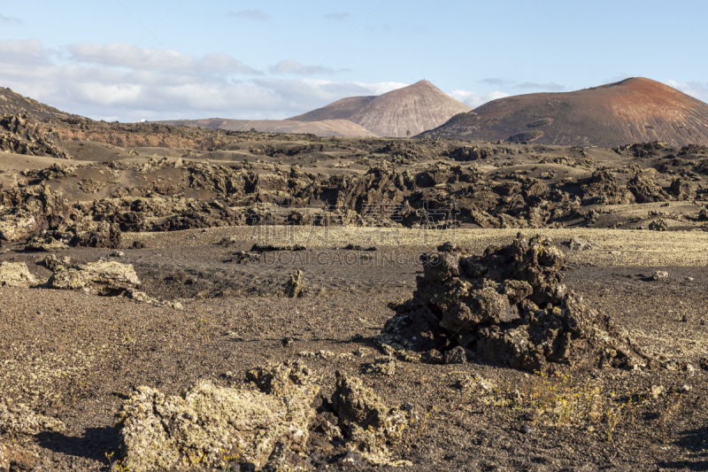 火山地形,熔岩湖,渣块熔岩,结壳熔岩,火山渣锥,拼块地形,兰萨罗特岛,水平画幅,地形,岩石