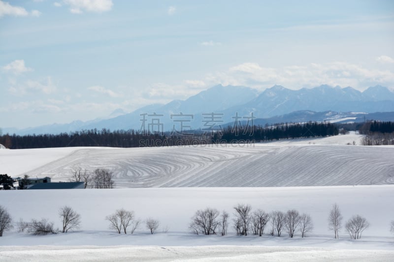 雪,田地,天空,贺卡,留白,水平画幅,云,山,无人,户外