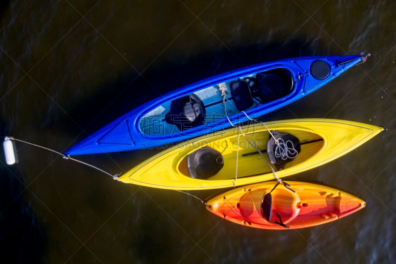 Kayaks from above in bay, Dad’s Mom’s Junior’s