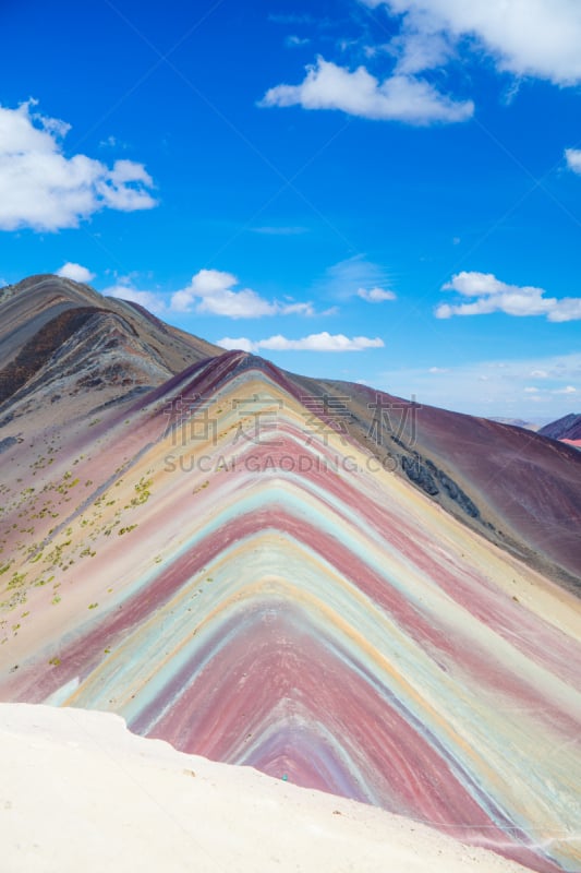 彩虹,山,广角拍摄,秘鲁,库斯科地区,荧光色,垂直画幅,南美,地形,无人