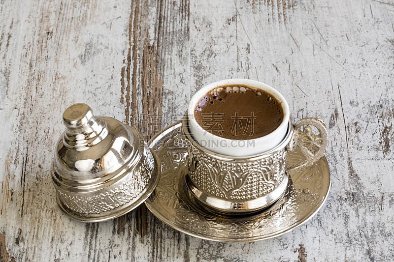 传统,铜,欢乐,上菜,土耳其清咖啡,饮料,咖啡,热,暗色,古老的