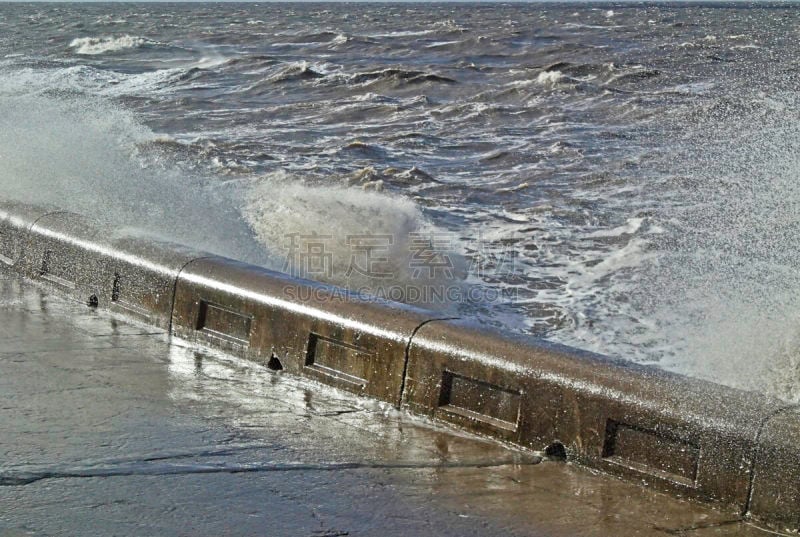 布莱克浦,强风,英国,海洋,粗糙的,北环码头,湿透,暴风雨,兰开夏,度假胜地