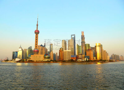 上海,城市天际线,摄像机拍摄角度,外滩,水平画幅,建筑,无人,蓝色,金融,户外