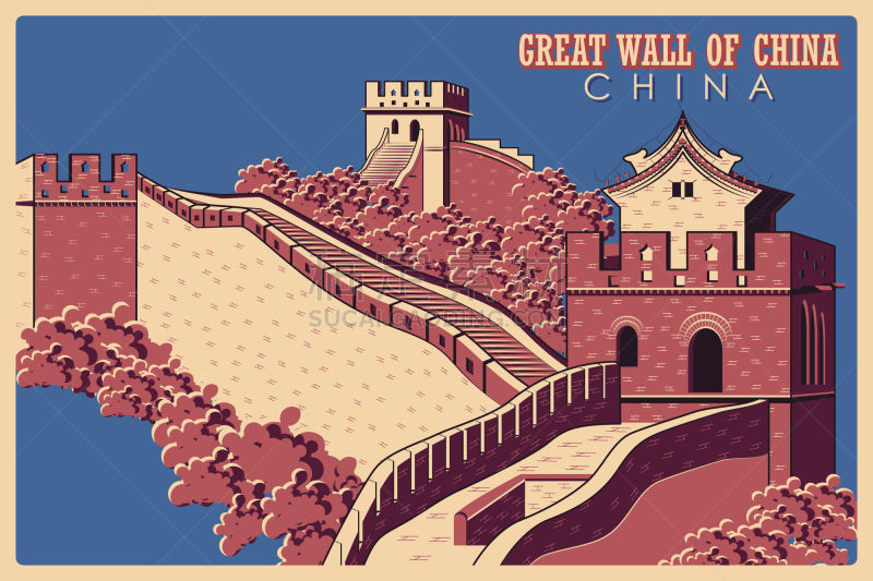 海报,明信片,剪贴画,北京,旅游目的地,建筑,无人,绘画插图,计算机制图,计算机图形学