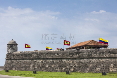要塞,圣多明各 ,顶塔,卡塔赫纳,殖民地式,加勒比海,天空,哥伦比亚,水平画幅,建筑