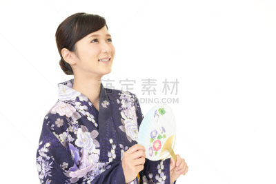 日本人,女人,七夕节,便装和服,和服,留白,半身像,健康,夏天,仅成年人