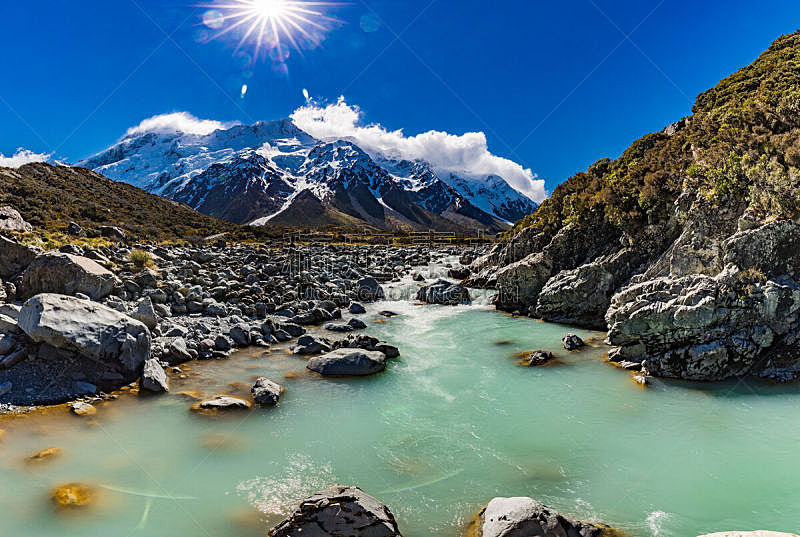 国家公园,新西兰,山谷,痕迹,库克山,新西兰南岛,自然,图像,雪,日光