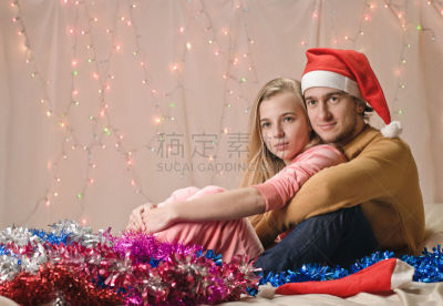 住宅内部,新年,糟糕的约会,美,圣诞帽,新的,水平画幅,美人,圣诞老人