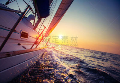 船,帆,方向舵,固定的,甲板,水,休闲活动,夏天