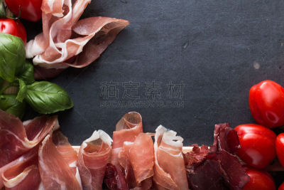 意大利熏火腿,火腿,多样,serrano chilli pepper,留白,帕尔马,水平画幅,开胃品,泽拉诺辣椒,古老的