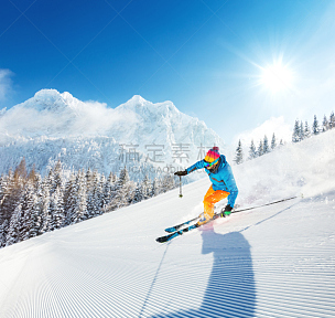 滑雪运动,滑雪坡,速降滑雪,越野赛跑,天空,迅速,冬季运动,水平画幅,蓝色,太阳