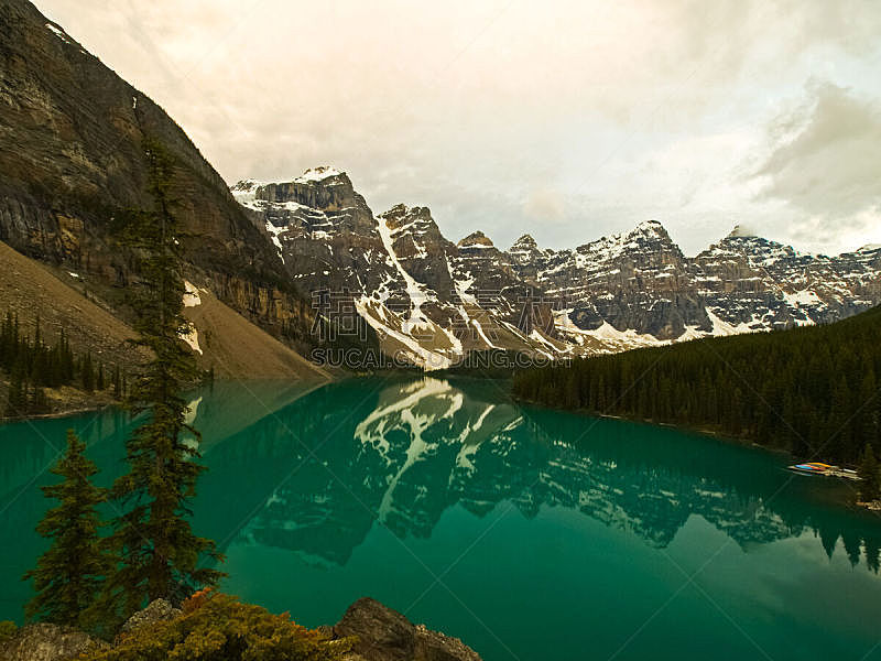 加拿大,湖,山脉,自然,干净,国内著名景点,山脊,云,顶部,船