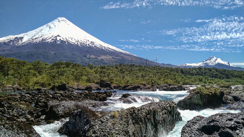 瀑布,欧索诺火山,南美,公园,水平画幅,petrohue river,火山地形,夏天,户外,巴塔哥尼亚