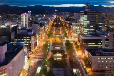 都市风景,日本,北海道,札幌,大通公园,主干路,天空,公园,水平画幅,夜晚