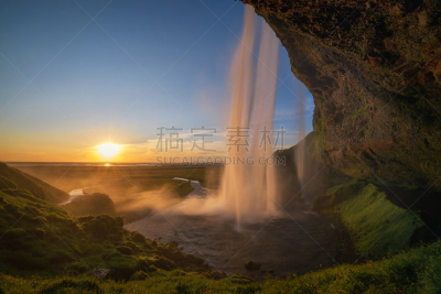 seljalandsfoss waterfall,冰岛国,水,天空,水平画幅,瀑布,无人,苔藓,湿,户外