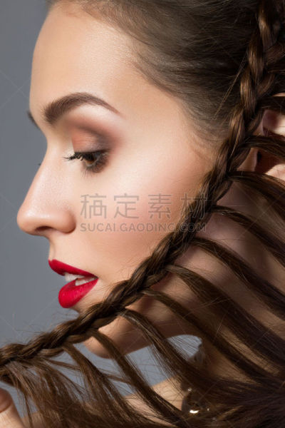 美,特写,女人,红色,著名贵族,青年人,注视镜头,垂直画幅,彩妆,美人