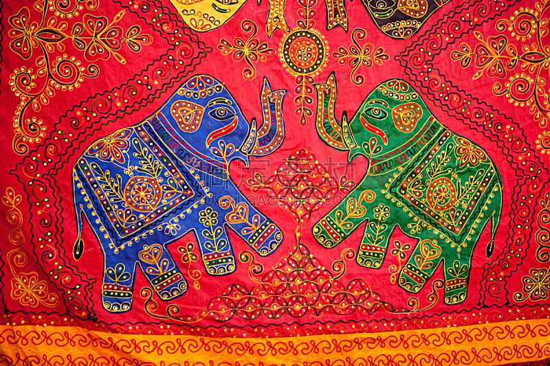 纺织品,色彩鲜艳,纺织工业,印度,布店,橙色,尼泊尔,象,小毯子,街市