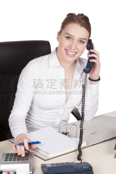 电话机,书桌,青年女人,垂直画幅,办公室,美,美人,衬衫,档案管理员,白人