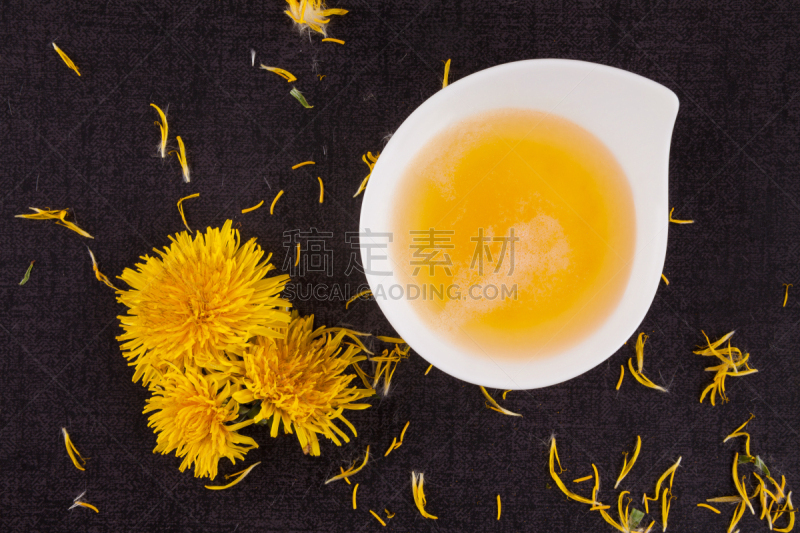 蒲公英,健康保健,蜂蜜,水平画幅,高视角,膳食,夏天,黑色背景,植物,晚餐
