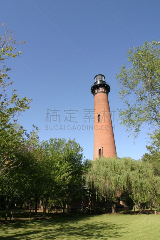 裘瑞塔克,灯塔楼,海滩,外海岸,垂直画幅,天空,北卡罗来纳,绿色,建筑,无人