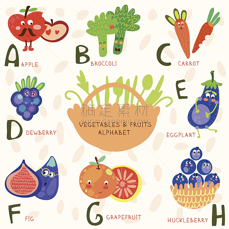 字母,蔬菜,水果,调色板,胡萝卜,素食,绘画插图,符号,卡通,越橘
