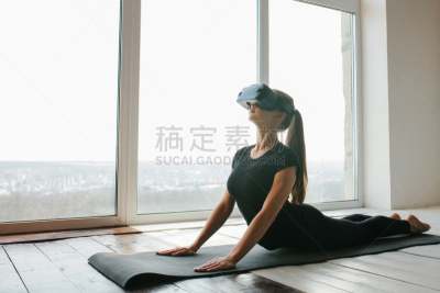 未来,运动,技术,儿童,有氧运动法,女孩,概念,瑜伽,现代,做