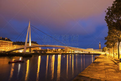 勒哈费尔,人行桥,水,天空,水平画幅,夜晚,无人,海港,古城,户外