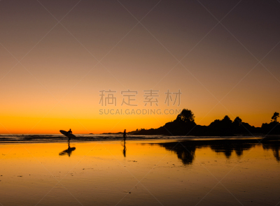 温哥华岛,运动,太平洋岛屿,橙色,黄昏,公园,海浪,加拿大,妥芬诺,海岸线
