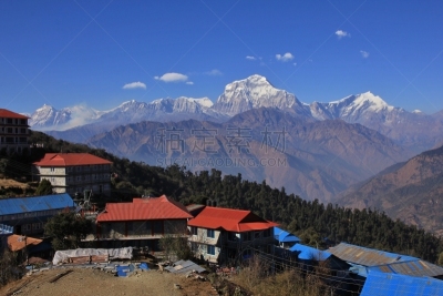 道拉吉利峰,山,看风景,度假胜地,水平画幅,雪,无人,喜马拉雅山脉,户外,高处