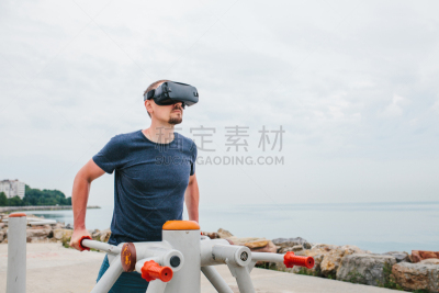 未来,运动,技术,概念,男人,一个人,虚拟现实,现代,追踪器,视力