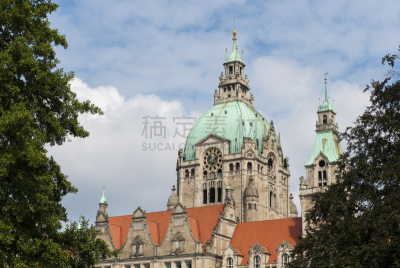 汉诺威,市政厅,白昼,夏天,哈诺维尔,新市政大厅,萨克森,水平画幅,建筑,无人