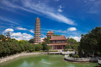 寺庙,福州,喇麻庙,天空,禅宗,公园,水平画幅,户外,云景,僧院