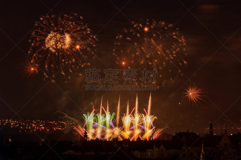 夜晚,城市,巨大的,在上面,天空,美,水平画幅,新年,户外,戏剧性的天空