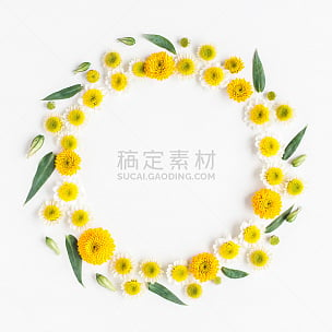 黄色,花环,白色背景,多样,雏菊,国际妇女节,甘菊,母亲节,花纹,春天