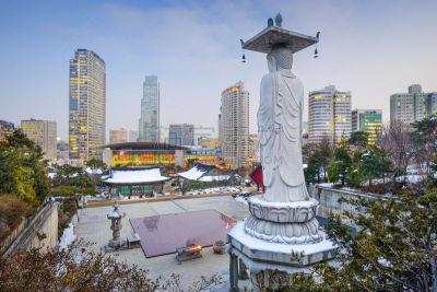 韩国,首尔,都市风景,江南区,水平画幅,夜晚,无人,曙暮光,东亚,户外