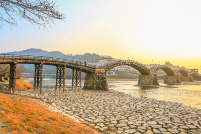 锦带桥,岩国,广岛县,水,天空,水平画幅,无人,早晨,东亚,户外